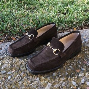 Gucci Vintage 90s Square Toe Brown Suede Horsebit Loafers sz 6